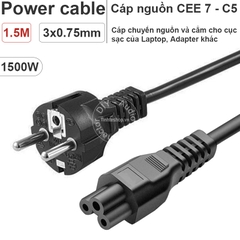 Dây nguồn cho cục sạc Laptop - 3 prong laptop power cord chuko CEE7 to C5 1.5 mét