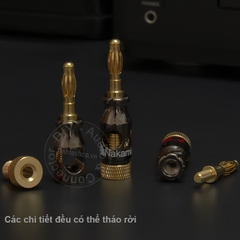 Jack loa bắp chuối đèn lồng 4 chiếc nhân đồng mạ vàng 24K - Cọc loa bắp chuối càng cua mỏ chim mở rộng loa treble