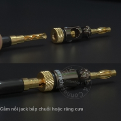 Jack loa bắp chuối đèn lồng 4 chiếc nhân đồng mạ vàng 24K - Cọc loa bắp chuối càng cua mỏ chim mở rộng loa treble