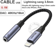 Cáp từ iPhone iPad sang 3.5mm 1 mét Unitek M1209A - Lighthtning to AUX DAC 16bit 48KHz cable