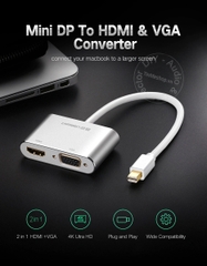 Thunderbolt 2 ra HDMI + VGA Ugreen MD115 20421 - Mini Displayport to HDMI VGA 4K