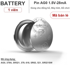 Pin alkaline AG0 379A SR521 379 618 SR63 521 SR521SW Tianqiu 1 vỉ 10 viên
