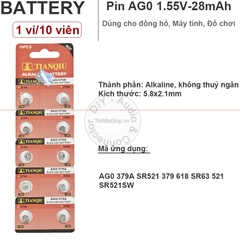Pin alkaline AG0 379A SR521 379 618 SR63 521 SR521SW Tianqiu 1 vỉ 10 viên