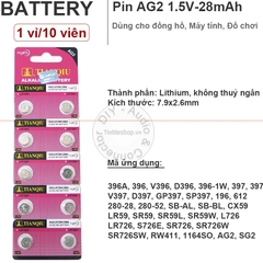PIN AG2 LR726 LR59 SR726W SR726SW SR59 397 396 GP96A 196 Tianqiu 1.55V - 1 vỉ 10 viên - 1 vỉ 10 viên