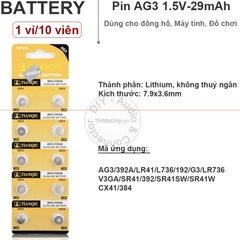 PIN alkaline AG3 392A LR41 L736 192 G3 LR736 V3GA SR41 392 SR41SW SR41W CX41384 Tiaqiu 1.55V - 1 vỉ 10 viên
