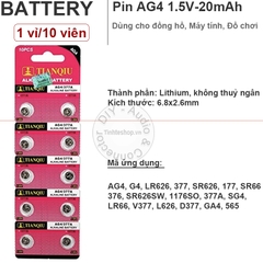 PIN nút AG4 SG4 G4 SR66 LR66 177 376 377 V377 L626 GA4 565 SR626SW LR626 SR626 1176SO Tianqiu 1.55V- 1 vỉ 10 viên