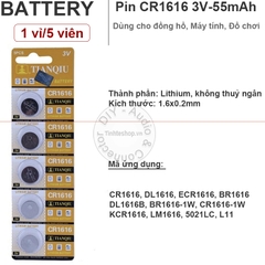 Pin cúc áo CR1616 DL1616 ECR1616 BR1616 DL1616B - Lithium battery 3V CR11616 Tianqiu 1 vỉ 5 viên