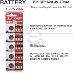 Pin cúc áo CR1620 DL1620 ECR1620 BR1620 DL1620B KCR1620 5009LC - Lithium battery 3V CR11620 Tianqiu 1 vỉ 5 viên
