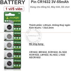 Pin cúc áo CR1632 ECR1632 KCR1632 1632 - Lithium battery 3V CR1632 Tianqiu 1 vỉ 5 viên