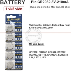 Pin bios máy tính CR2032 Pin 2032 máy tính casio Tianqiu 3V 1 vỉ 5 viên - Lithium battery 2032 for bios computer Calculator