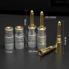 Rắc bắp chuối cứng cắm Loa Âm li mạ vàng 24K OD4mm 4 chiếc - Hard banana jack plug for Speaker Amplifier