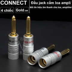 Rắc bắp chuối cứng cắm Loa Âm li mạ vàng 24K OD4mm 4 chiếc - Hard banana jack plug for Speaker Amplifier