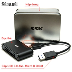 Đầu đọc thẻ nhớ đa năng SD Micro SD TF CF USB 3.0 - Reader card all in one USB 3.0 SSK SCRM-630