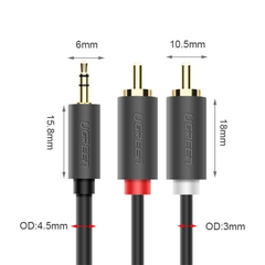Dây âm thanh 3.5mm ra 2 đầu AV RCA Ugreen AV102 1M 1.5M 2M 3M 5M 10M