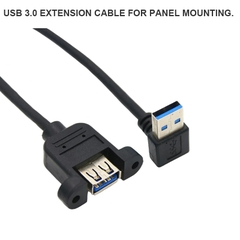 USB 3.0 Panel Mount Cable – USB-A Male to USB-A Female Extension with M3 Screws, Up-Angle