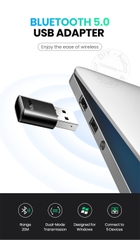 USB bluetooth 5.0 Ugreen CM390 80889 âm thanh HD kết nối 5 thiết bị