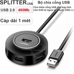 Bộ chia 4 cổng USB 2.0 Ugreen CR106 20277 cáp dài 1 mét có hỗ trợ nguồn ngoài