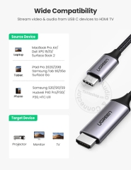 USB type C ra HDMI 4K 1.5 mét Ugreen MM142 50570 - USB-C to HDMI cable support 4K60Hz