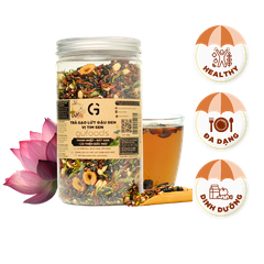 Trà gạo lứt đậu đen vị Tim sen GUfoods (hũ 500g) - Thư giãn tinh thần, Thanh nhiệt, Mát gan, Cải thiện giấc ngủ, Thanh lọc cơ thể