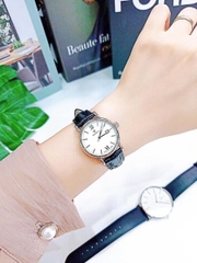 Đồng Hồ Swiza Nữ Dây Da Đen Mặt Trắng Case 31mm