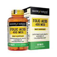 MASON NATURAL FOLIC ACID 400MCG – HỖ TRỢ SỨC KHỎE TIM MẠCH VÀ PHỤ NỮ TRONG ĐỘ TUỔI SINH NỞ