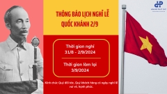 THÔNG BÁO LỊCH NGHỈ LỄ QUỐC KHÁNH 2-9
