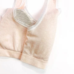 Aó lá học sinh mút thông hơi có viền ren kẻ tăm (GG85K)