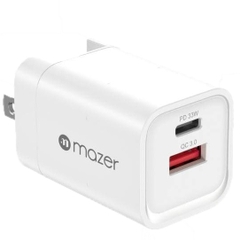 Củ Sạc Nhanh Mazer SuperMini 20W/33W US Foldable Wall Charger, sạc từ 0-50% trong 25 phút với cổng sạc USB-C.