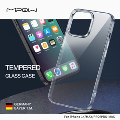 Ốp Lưng Chống Ố Vàng Mipow Tempered Glass Trong suốt dành cho iPhone 14/ 14Plus/ 14 Pro/ 14ProMax Chống sốc, tương thích sạc không dây