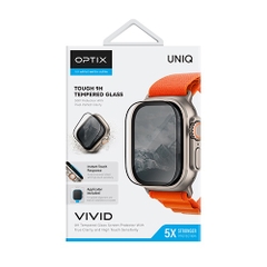 Kính Cường Lực bảo Vệ Mặt Đồng Hồ Uniq Optix Vivid Clear dành cho Apple Watch Ultra độ cứng 9H có khung hỗ trợ dán dễ dàng