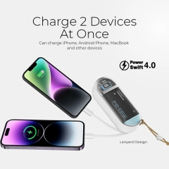 Pin Dự Phòng MAZER PowerCharge Link 1545 15000mAh PD45W Tích Hợp Dây Sạc iP và USB-C Vỏ Trong Suốt Hiện Đại