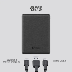 Pin Sạc Dự Phòng MAZER PowerCharger PD45W 20.000mAh 02 Cổng USB-C Và 01 Cổng USB-A Hoàn Thiện Cao Cấp Bảo Hành 02 Năm