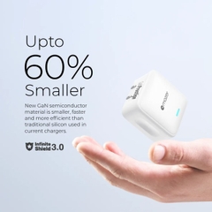 Củ sạc nhanh Mazer GanPrestige 35W US Wall Charger Siêu Nhỏ 02 Cổng USB-C Có Đèn Led Báo Sạc Nhanh