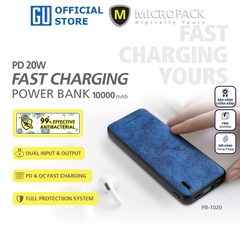 Pin Sạc Dự Phòng MicroPack ANTIBACTERIAL POWER STORE 1020 PB-1020 Dung Lượng 10.000mAh Phủ Lớp Da PU Kháng Khuẩn