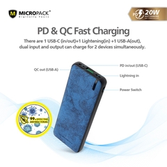 Pin Sạc Dự Phòng MicroPack ANTIBACTERIAL POWER STORE 1020 PB-1020 Dung Lượng 10.000mAh Phủ Lớp Da PU Kháng Khuẩn
