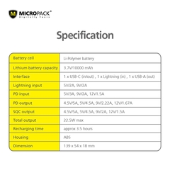 Pin Sạc Dự Phòng MicroPack ANTIBACTERIAL POWER STORE 1020 PB-1020 Dung Lượng 10.000mAh Phủ Lớp Da PU Kháng Khuẩn