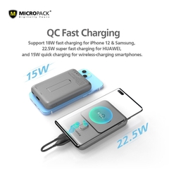 Pin Sạc Dự Phòng Không Dây MicroPack POWER WAVE III WPB-1015M Dung Lượng 10000mAh Công Suất PD 22.5W Không Dây 15W