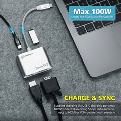 Cổng chuyển đổi MicroPack POWER HUB MINI 2 MDC-4V USB-C to 4 Ports HDMI 4K-60Hz/ VGA FullHD/ USB-C PD 100W/ USB-A