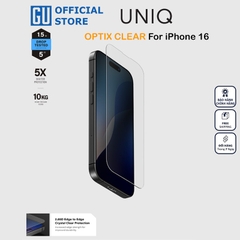 Kính Cường Lực UNIQ OPTIX CLEAR Cho iPhone 16/ 16 Plus/ 16 Pro/ 16 Pro Max Trong Suốt Hoàn Toàn Tấm Kính