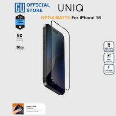 Kính Cường Lực UNIQ OPTIX MATTE Cho iPhone 16 Pro/ 16 Pro Max Bề Mặt Nhám Mịn Chống Bám Vân Tay Chống Chói