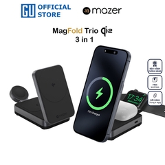 Đế Sạc Không Dây 3 in 1 Mazer MagFold Trio QI2 15W Sạc Được Cho Điện Thoại, Tai Nghe, Đồng Hồ Gấp Gọn Tiện Mang Theo