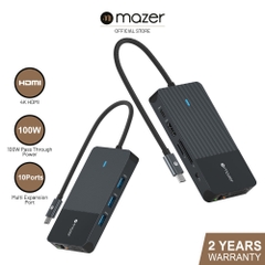 Bộ Chuyển Đổi MAZER Multimedia Pro Hub 10 in 1 USB-C Dài 20cm Gồm 03xUSB-A 01xUSB-C Audio 3.5mm HDMI VGA LAN SD/MicroSD