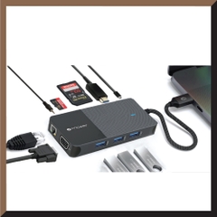 Bộ Chuyển Đổi MAZER Multimedia Pro Hub 10 in 1 USB-C Dài 20cm Gồm 03xUSB-A 01xUSB-C Audio 3.5mm HDMI VGA LAN SD/MicroSD