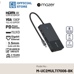Bộ Chuyển Đổi MAZER Multimedia Pro Hub 10 in 1 USB-C Dài 20cm Gồm 03xUSB-A 01xUSB-C Audio 3.5mm HDMI VGA LAN SD/MicroSD