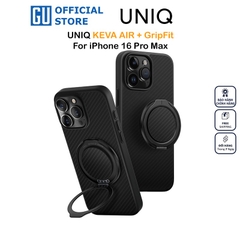 Ốp UNIQ KEVA AIR Cho iPhone 16 Pro Max Bằng Sợi Aramid Tặng Kèm Phụ Kiện GripFit Làm Chăn Đế Hoặc Móc Tay Khi Cầm
