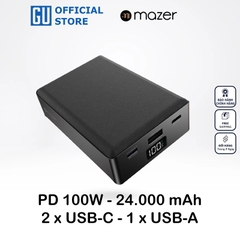 Pin Dự Phòng MAZER PowerCharge PD100W Dung Lượng 24000mAh Sạc Siêu Nhanh Cho Cả Laptop 02xUSB-C 01xUSB-A Kèm Dây Type C