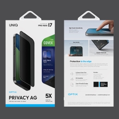 Kính Cường Lực Chống Nhìn Trộm iPhone 17 Series UNIQ Optix Covex PRIVACY AG Dày 0.33mm Bảo Vệ Sự Riêng Tư Và Chống Chói
