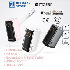 Pin Dự Phòng Kèm Cáp C MAZER PowerCharge Link R PD 45W Dung Lượng 10000mAh Dây Cáp Rút Type C Dài 70cm Chứng Nhận CCC