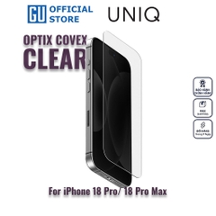 Kính Cường Lực Không Viền UNIQ OPTIX COVEX CLEAR Cho iPhone 18 Pro/ 18 Pro Max Trong Suốt Hoàn Toàn