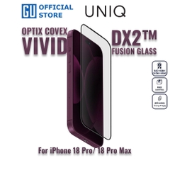 Kính Cường Lực UNIQ OPTIX COVEX VIVID Cho iPhone 18 Pro/ 18 Pro Max Viền Đen Công Nghệ DX2™ Trao Đổi Ion Kép Tăng Độ Bền